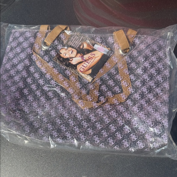 Guess Logo Patterned Tote with Tan Straps - Picture 1 of 5